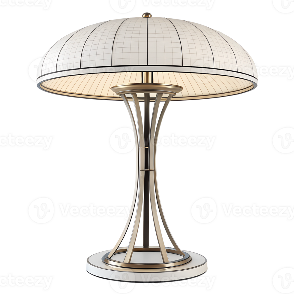 3d render, A modern table lamp with a dome-shaped white shade featuring a grid pattern png