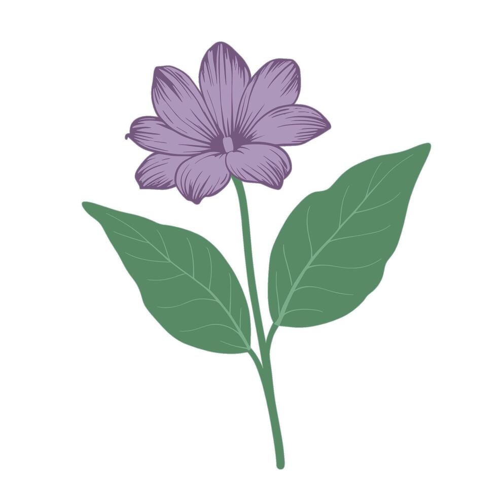 a sprig of purple flowers with green leaves, in cartoon shape vector