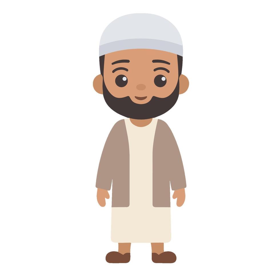 Illustration design of cartoon characters of Muslim adult men with beards, brown jackets and cream robes vector