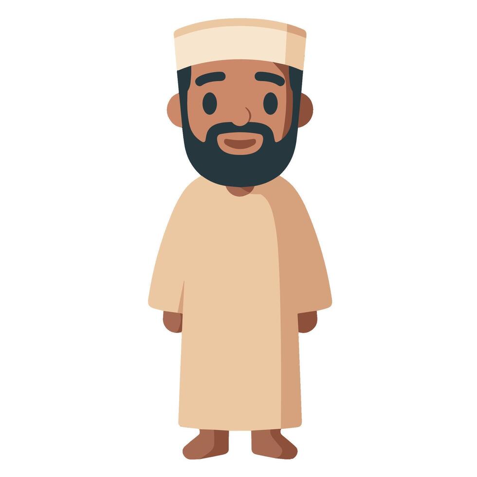 Easy Cartoon Character Design Muslim Adult Male With Beard And Brown Robes Illustration Design vector
