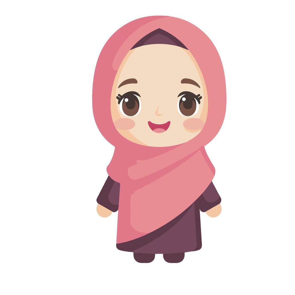 Illustration of a cartoon character of a little Muslim girl that is very cute and eye-catching vector