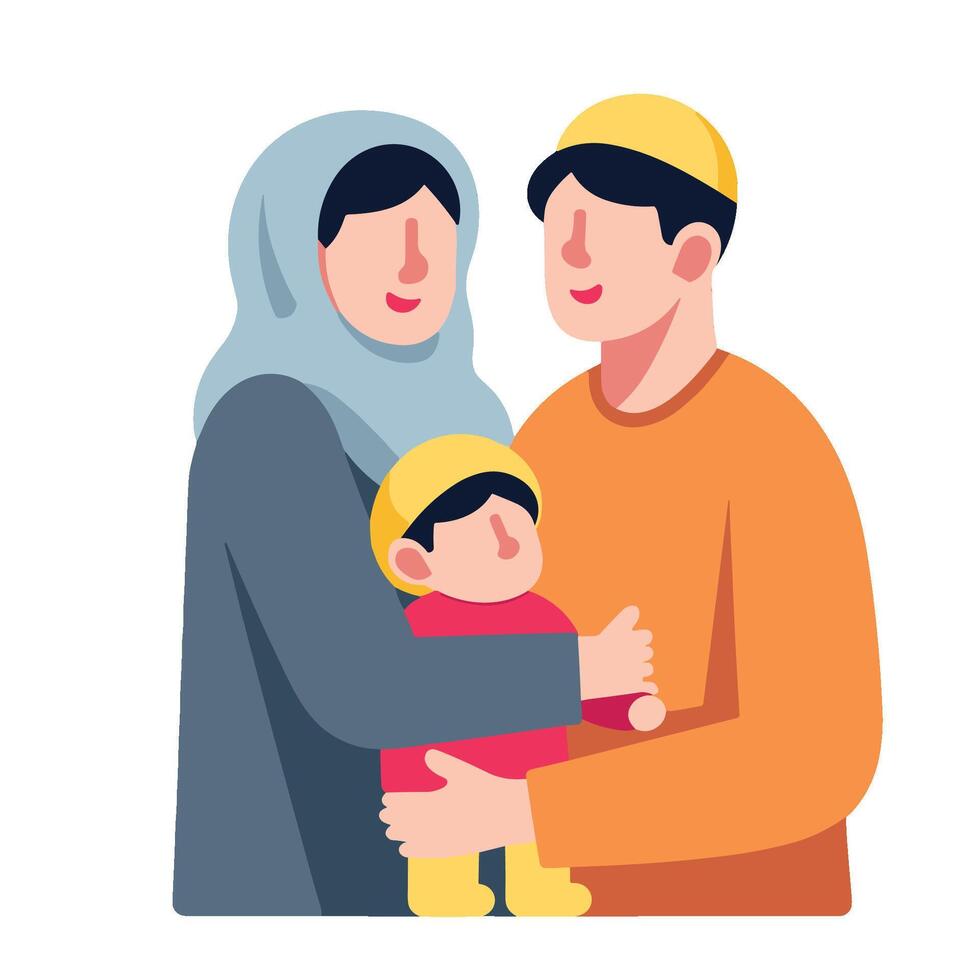 Illustration of a Muslim couple hugging their son vector