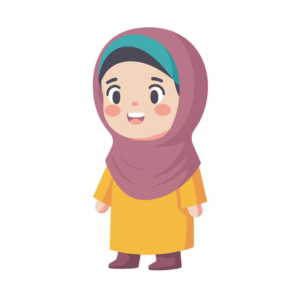 Illustration of a cartoon character of a Muslim girl dressed in a cute robe vector