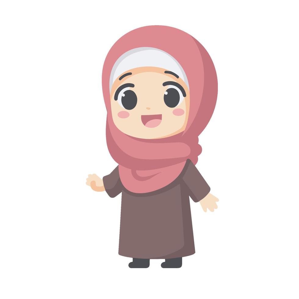 illustration of a Muslim girl with cheerful and happy body gestures vector