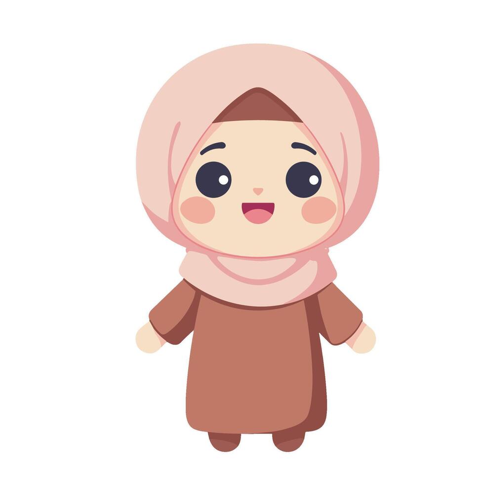 Illustration of a cartoon character of a tiny and cute little Muslim girl vector