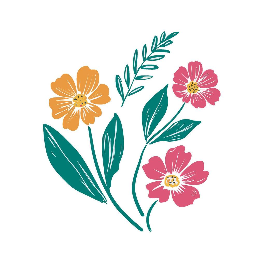 aesthetic three pink and orange flower ornament vector