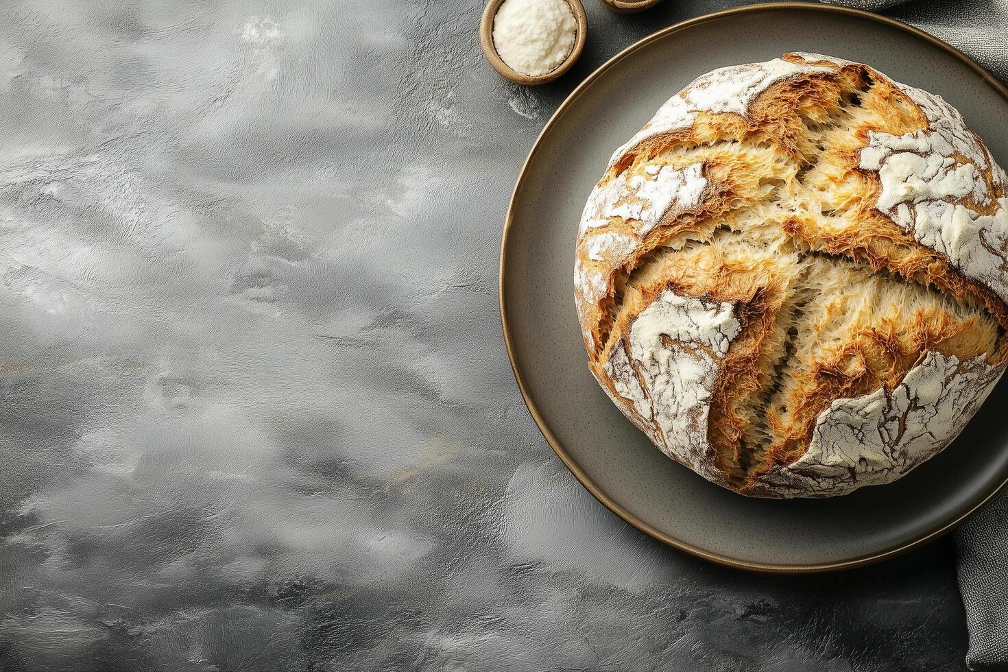 Round loaf of soda bread sits on a dark plate, celebrating irish american heritage with its simple, wholesome goodness photo