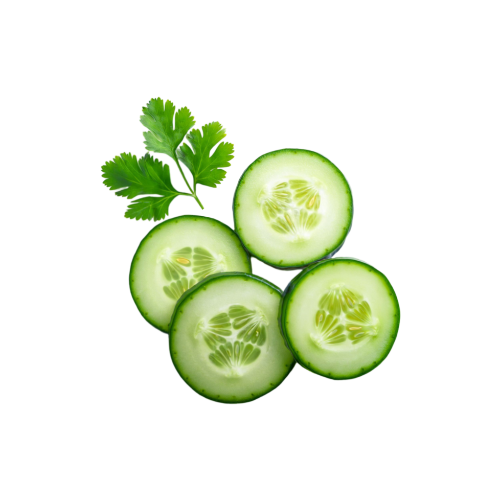 Cucumber slices with coriander leaf isolated on transparent background png