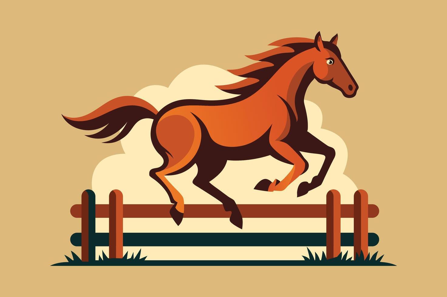 Horse jumping over a fence illustration vector