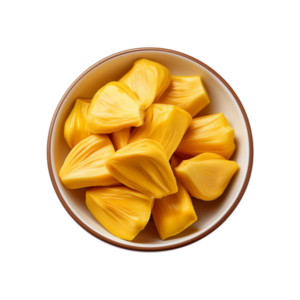 White ceramic bowl of jackfruit slice on transparent background png