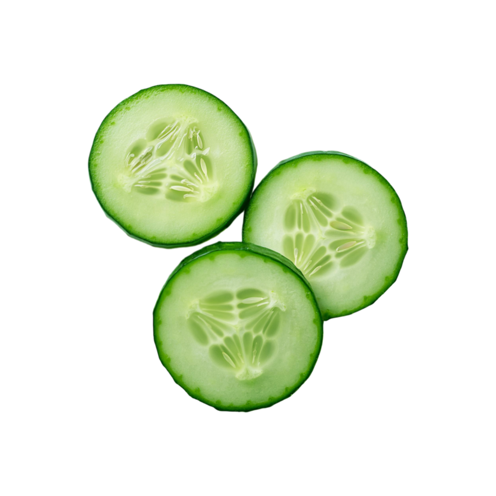 Sliced cucumber vegetable with green coriander leaf isolated on transparent background png