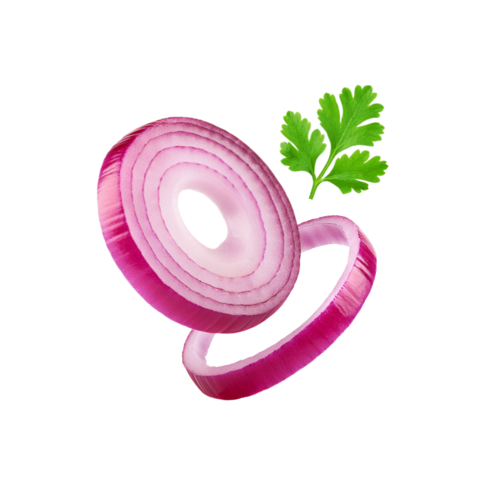 Red Onion sliced with coriander leaf on transparent background png