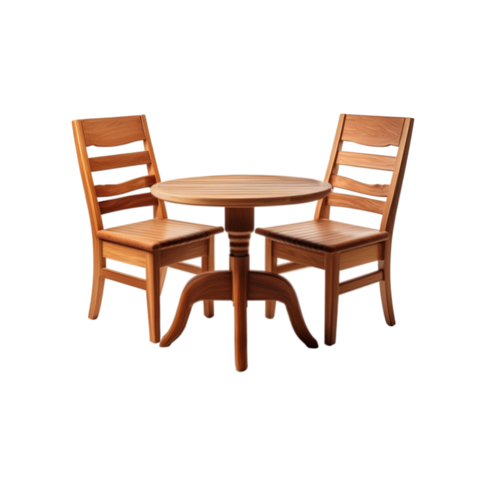 Two wooden chair with table isolated on transparent background png