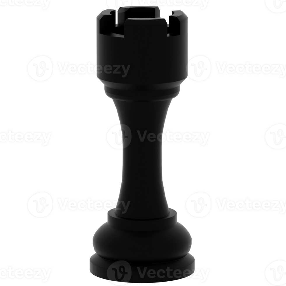 3d render black chess rook with transparent background png