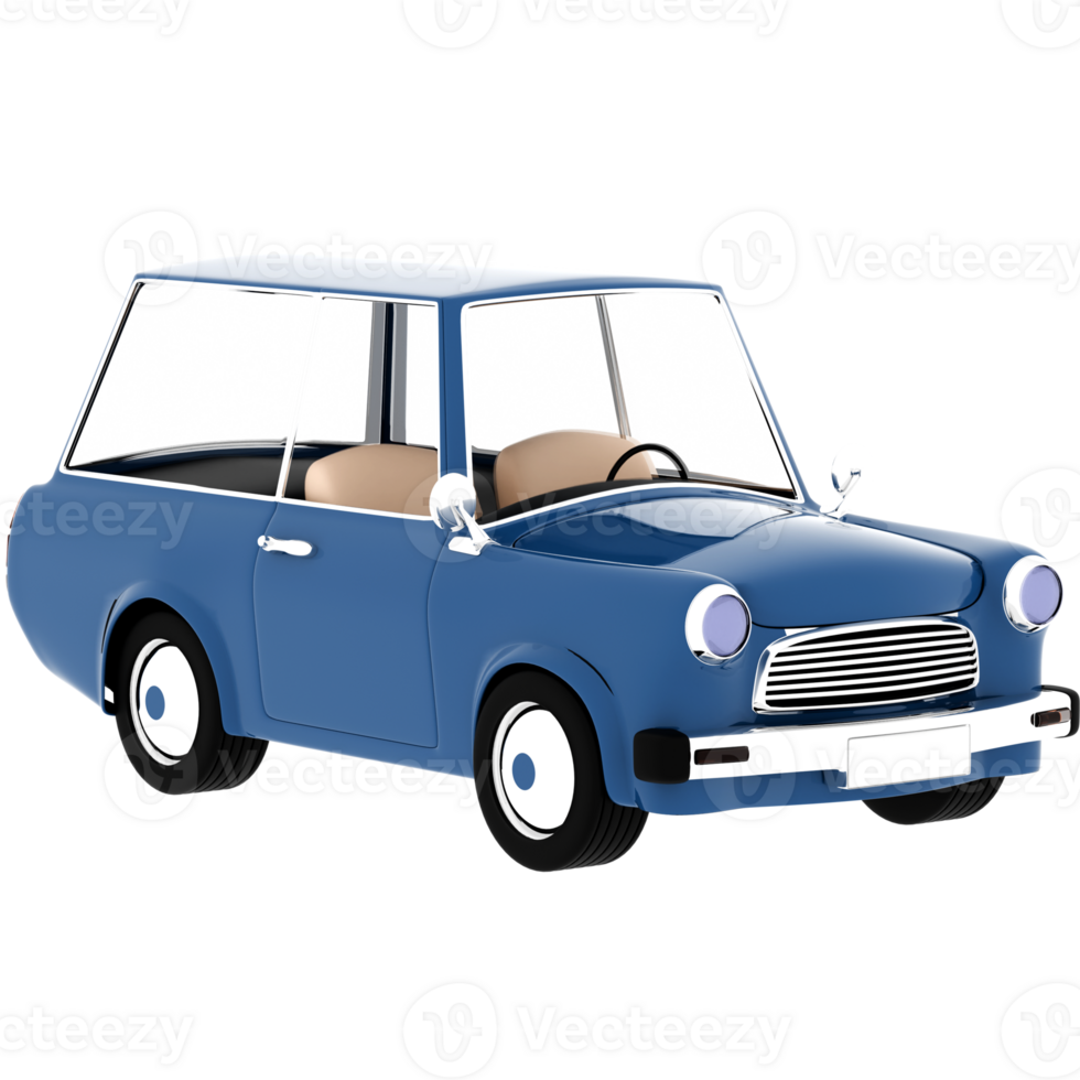 Vintage blue car with transparent background png