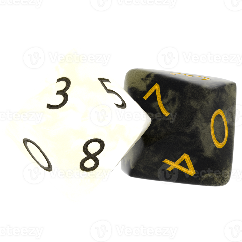 3d render white d10 dice with transparent background png