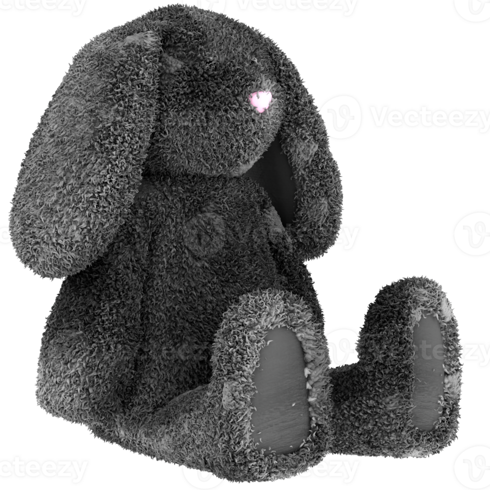 3d render black fluffy bunny with transparent background png