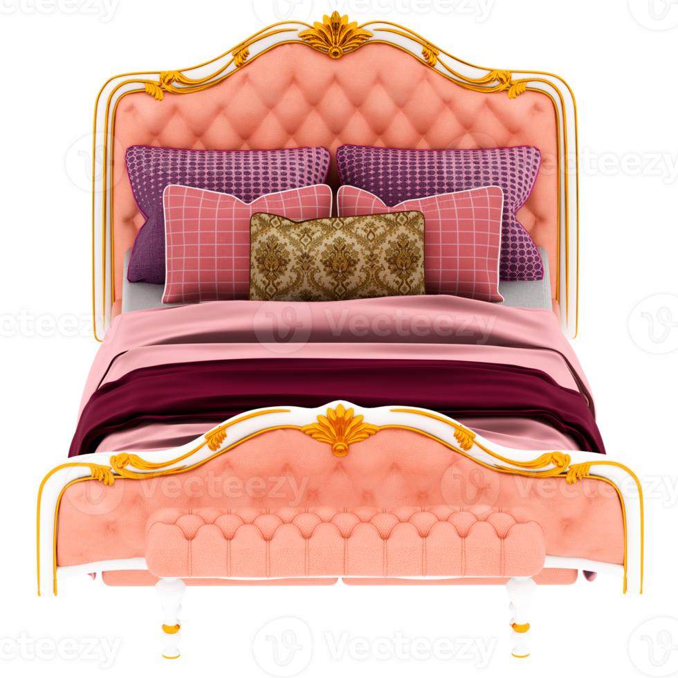 3D Render Pink Luxury Bed with transparent background png