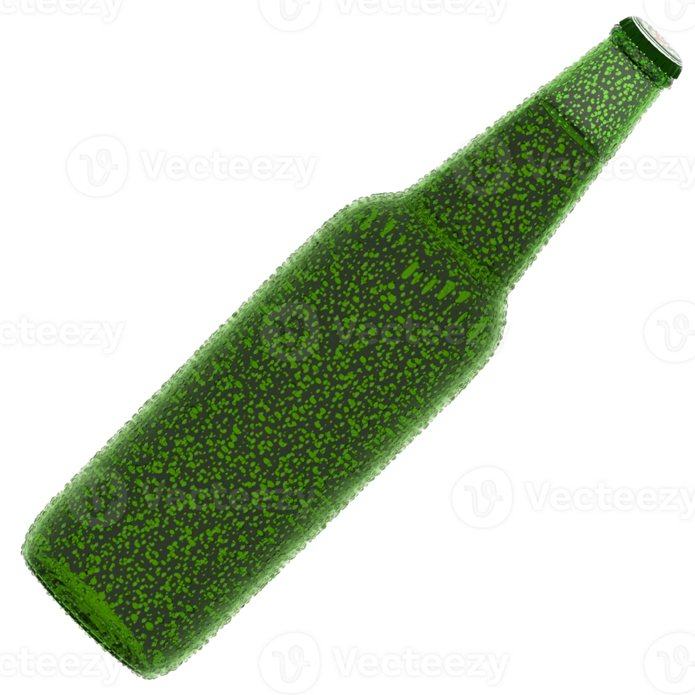 3d render green beer bottle with transparent background png