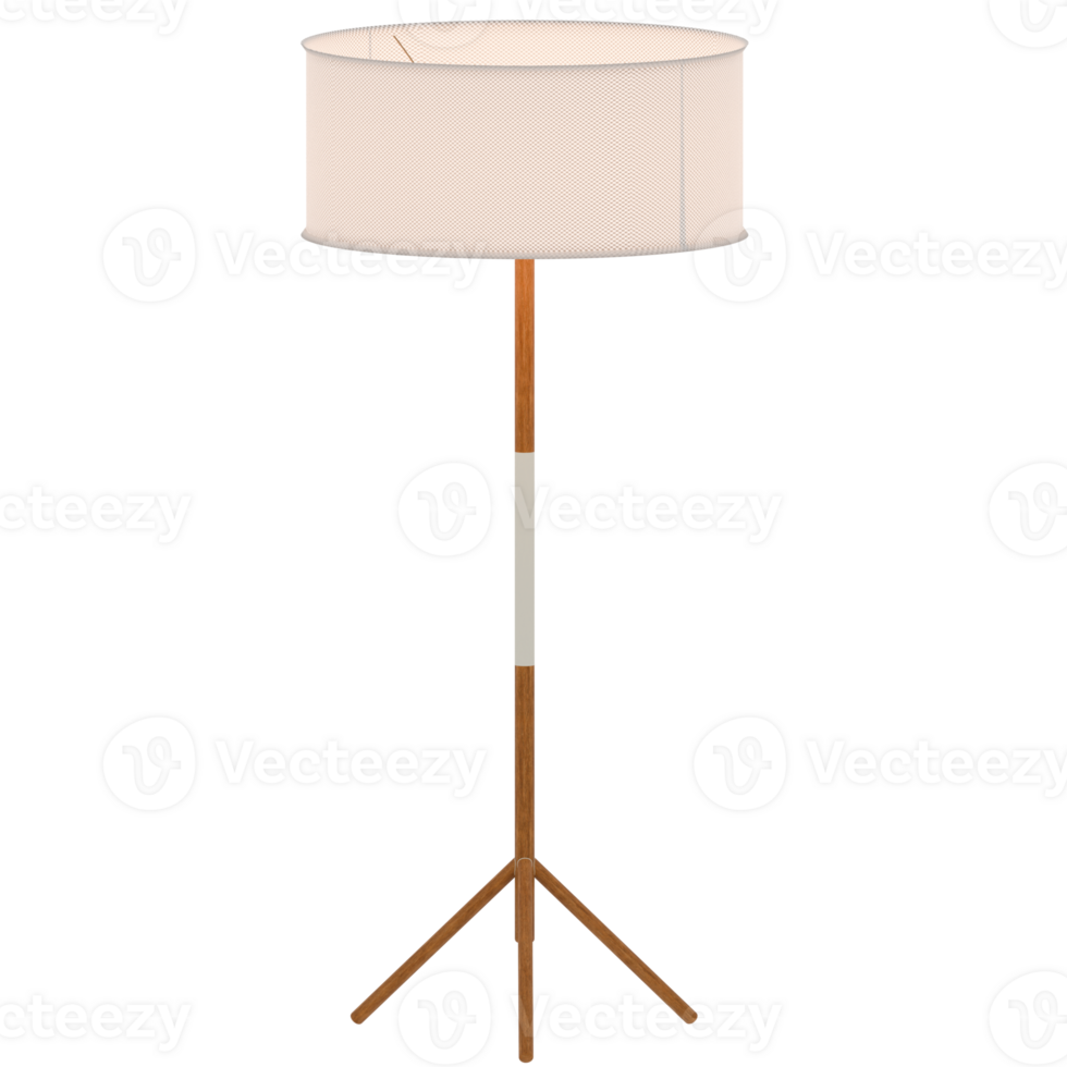 3d render floor lamp wooden tripod with transparent background png