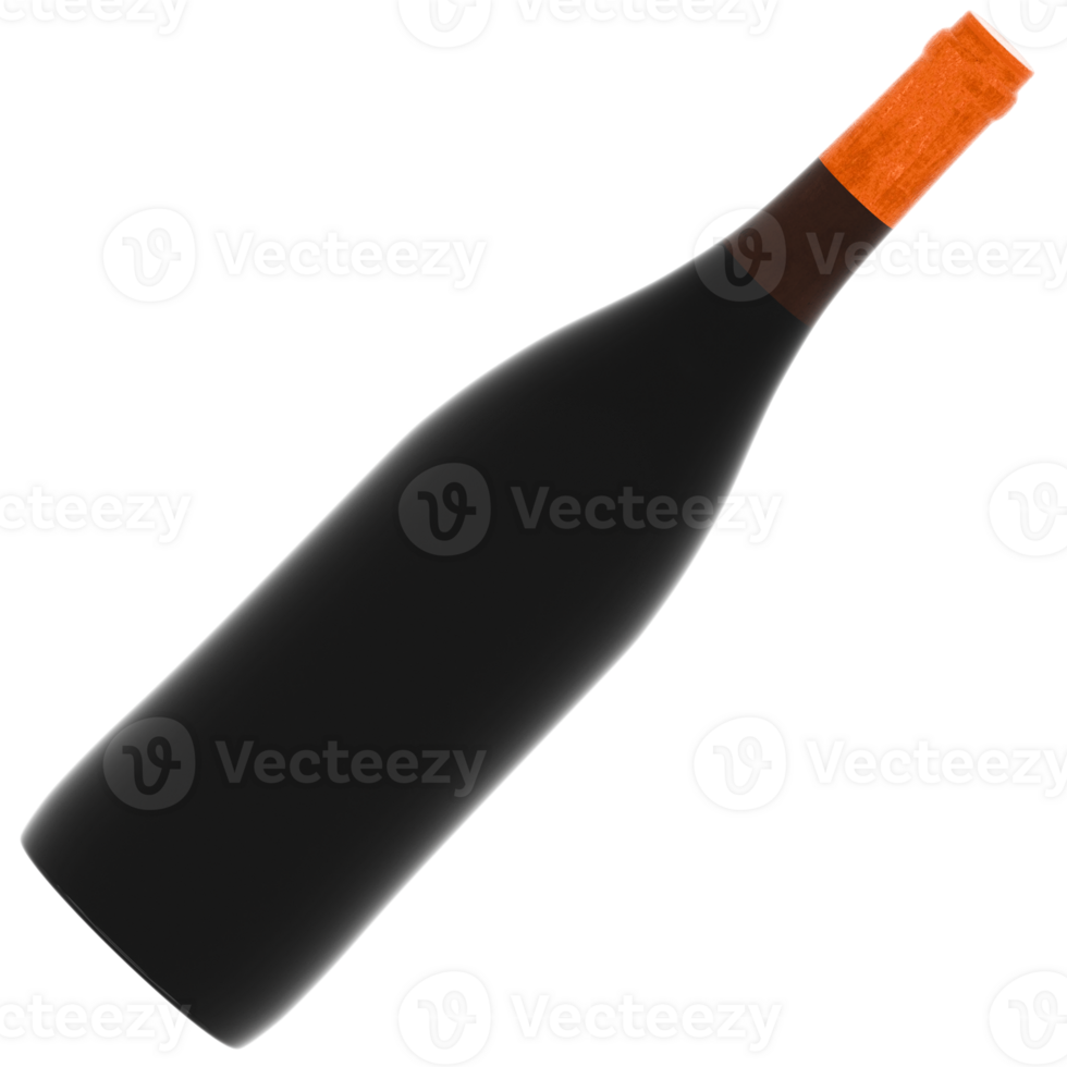 3d render black wine bottle with transparent background png