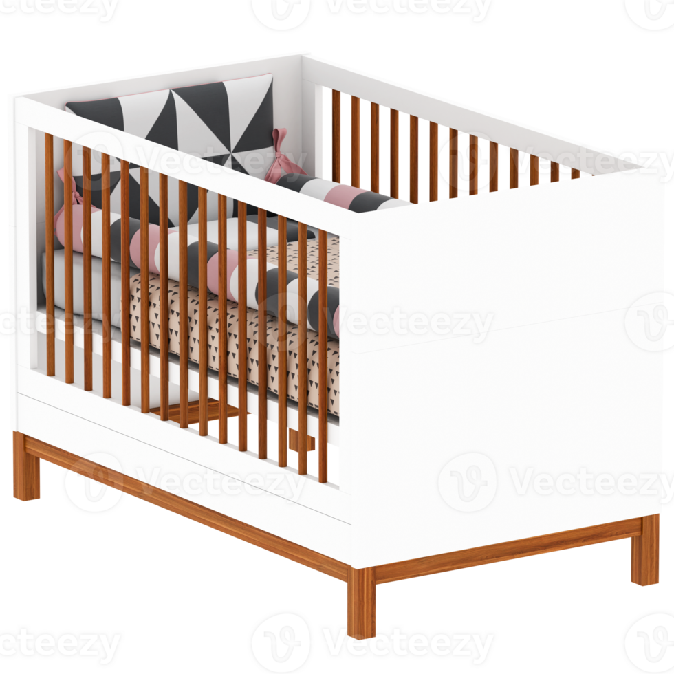 3d render baby crib with transparent background png