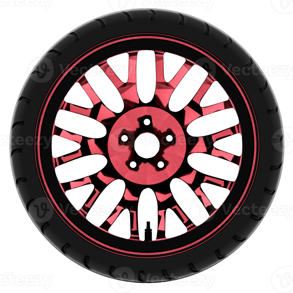 3d render black red tire with transparent background png