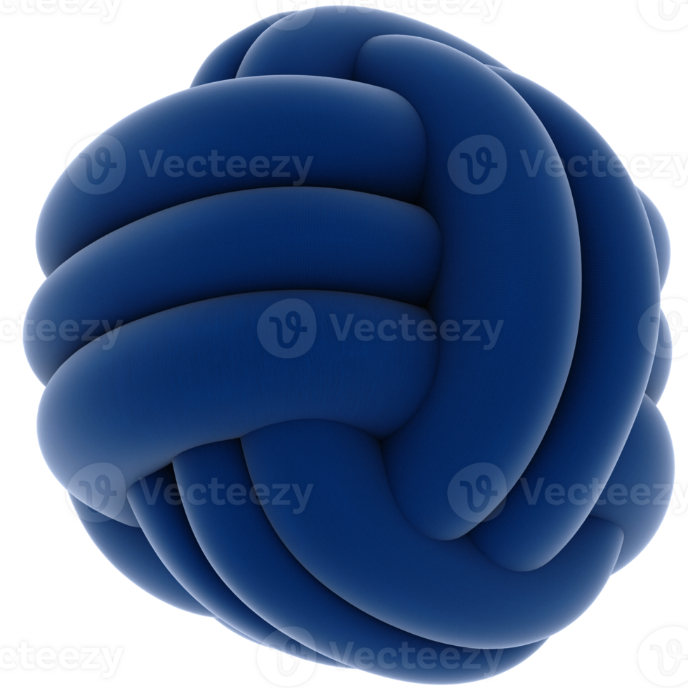 3d render knotted cushion round blue with transparent background png