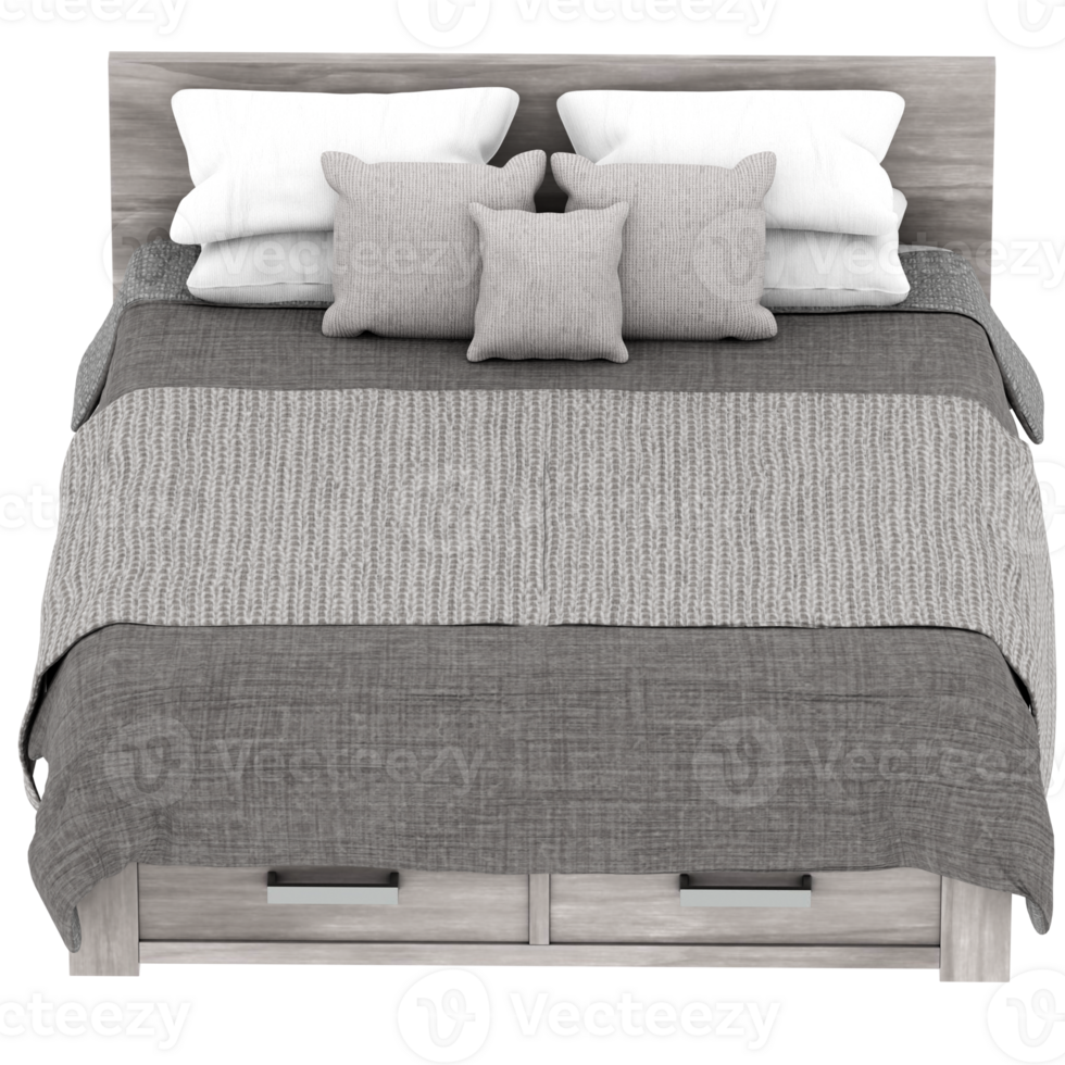 3d render wooden gray bed with storage with transparent background png