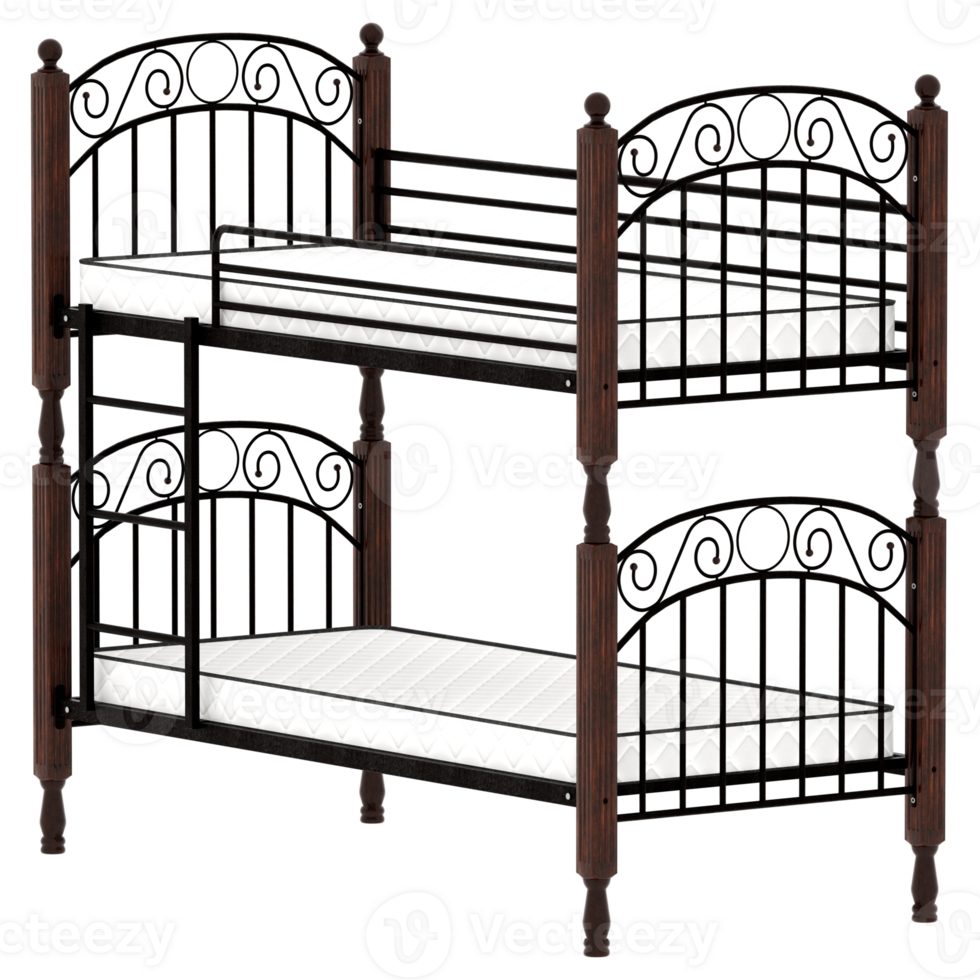 3d render bunk bed black wood with transparent background png