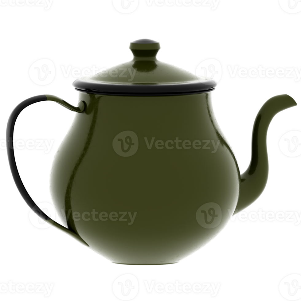 3d render green teapot with transparent background png