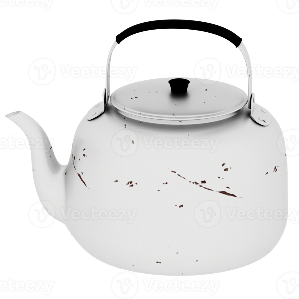 3d render teapot enamel black handle with transparent background png