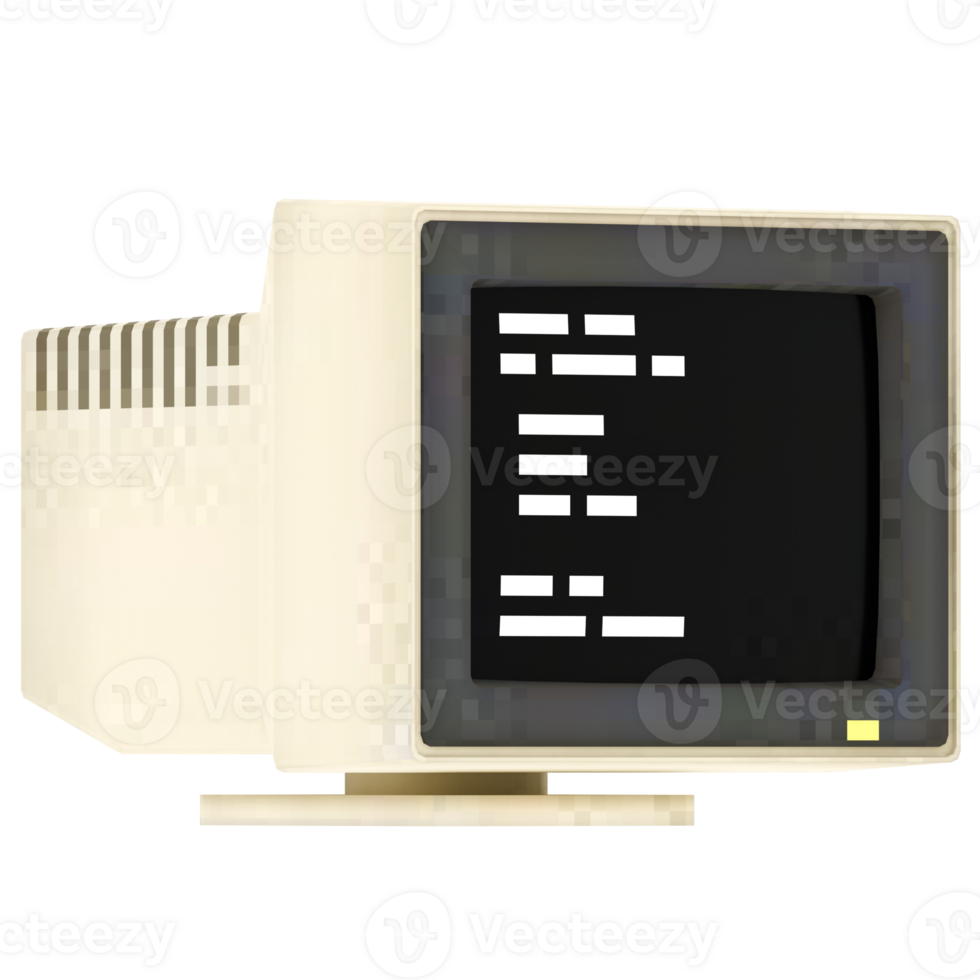 3d render retro computer monitor with transparent background png