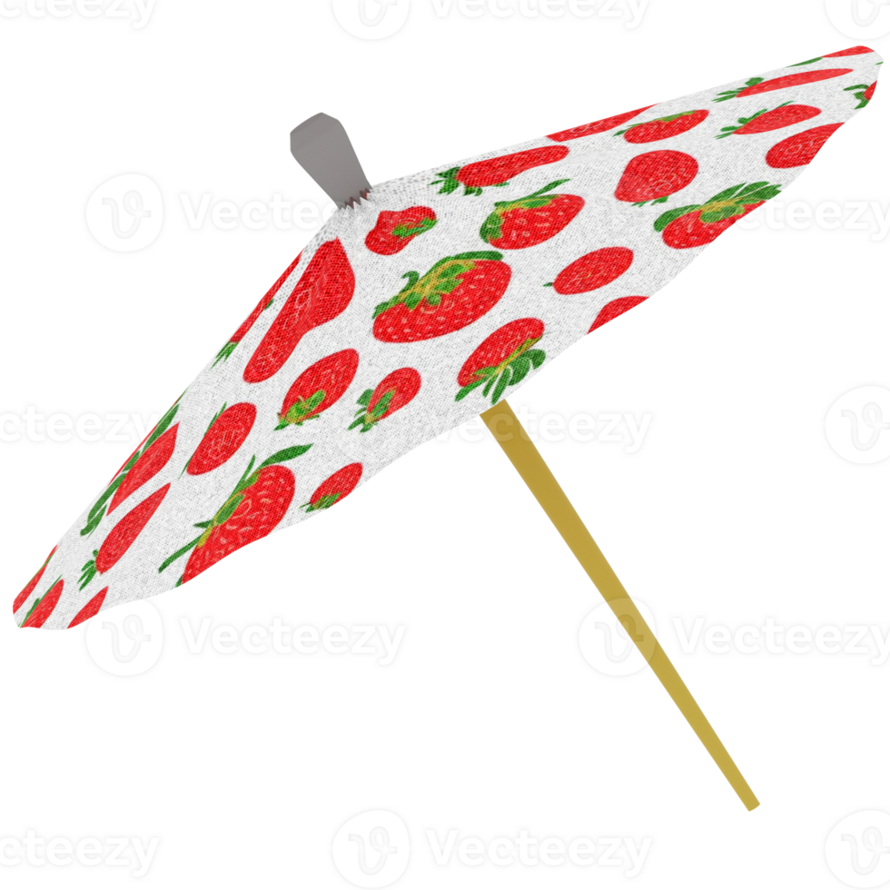 3d render strawberry umbrella drink with transparent background png
