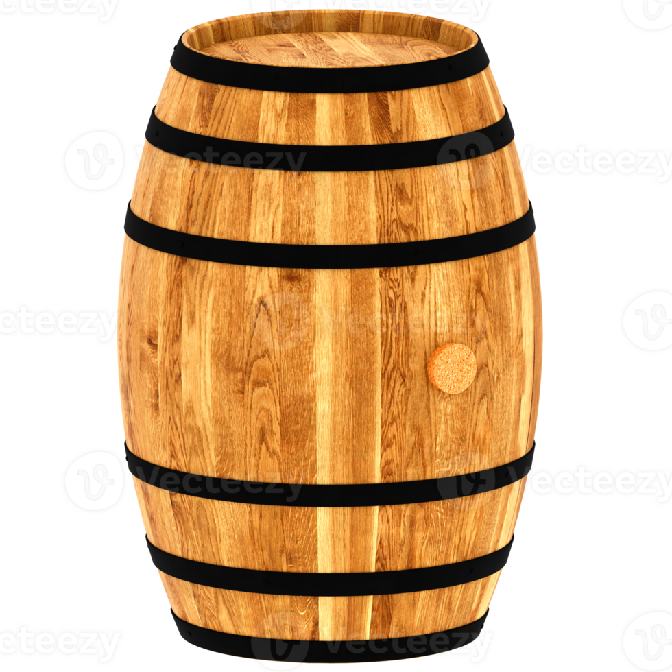 3d render wooden wine barrel with transparent background png