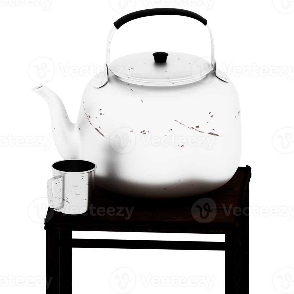 3d render teapot cup table with transparent background png