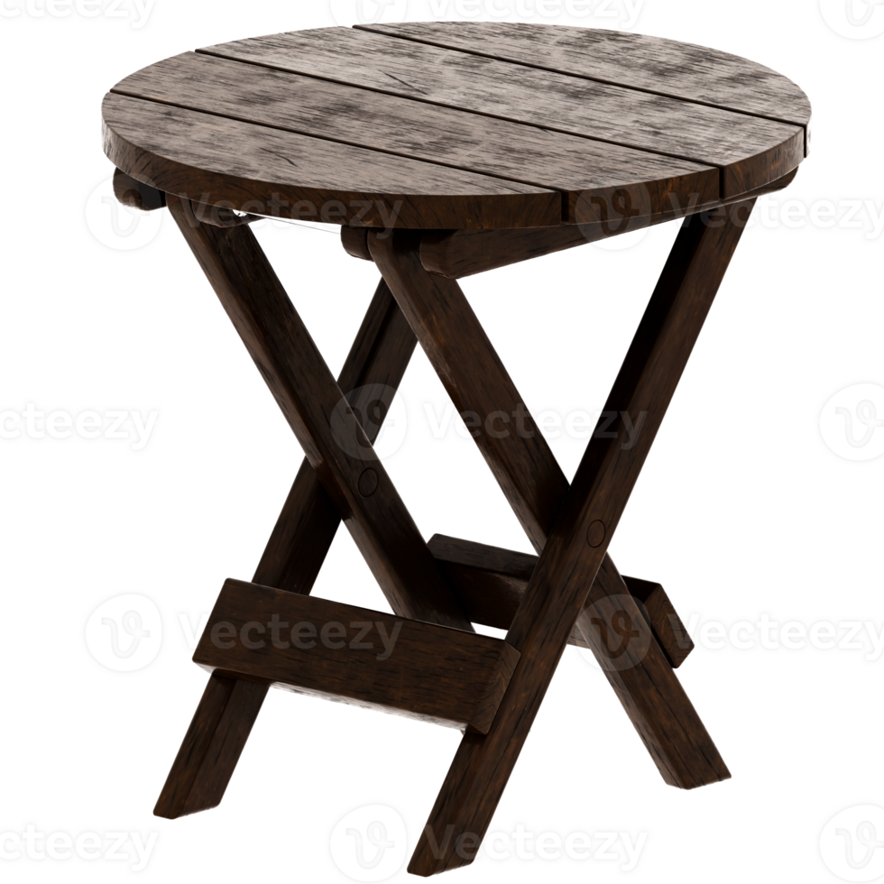 3d render wooden round table with transparent background png