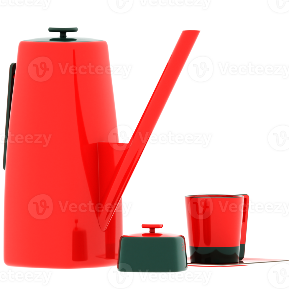 3d render red kettle spout with transparent background png