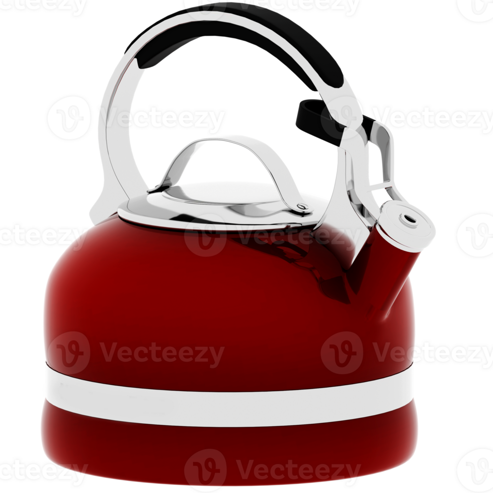 3d render red kettle with transparent background png