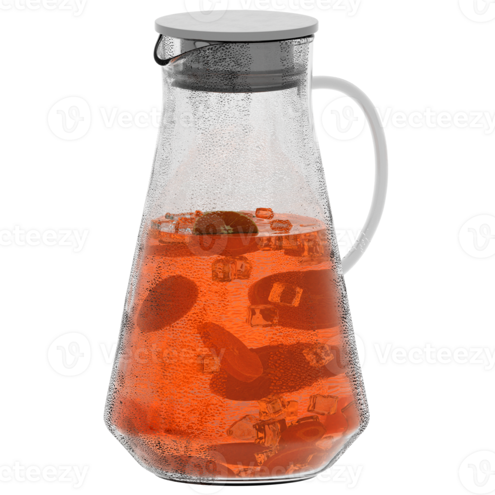 3d render glass iced tea pitcher with transparent background png