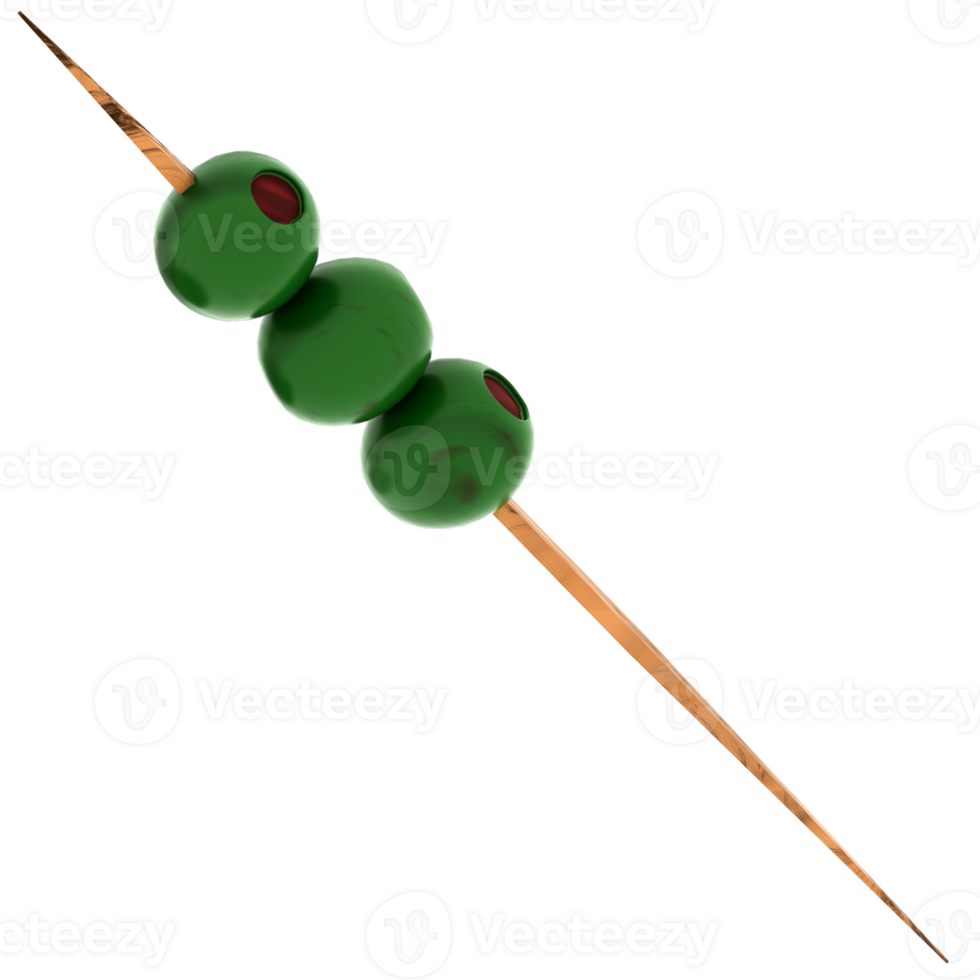 3d render olive skewer with transparent background png
