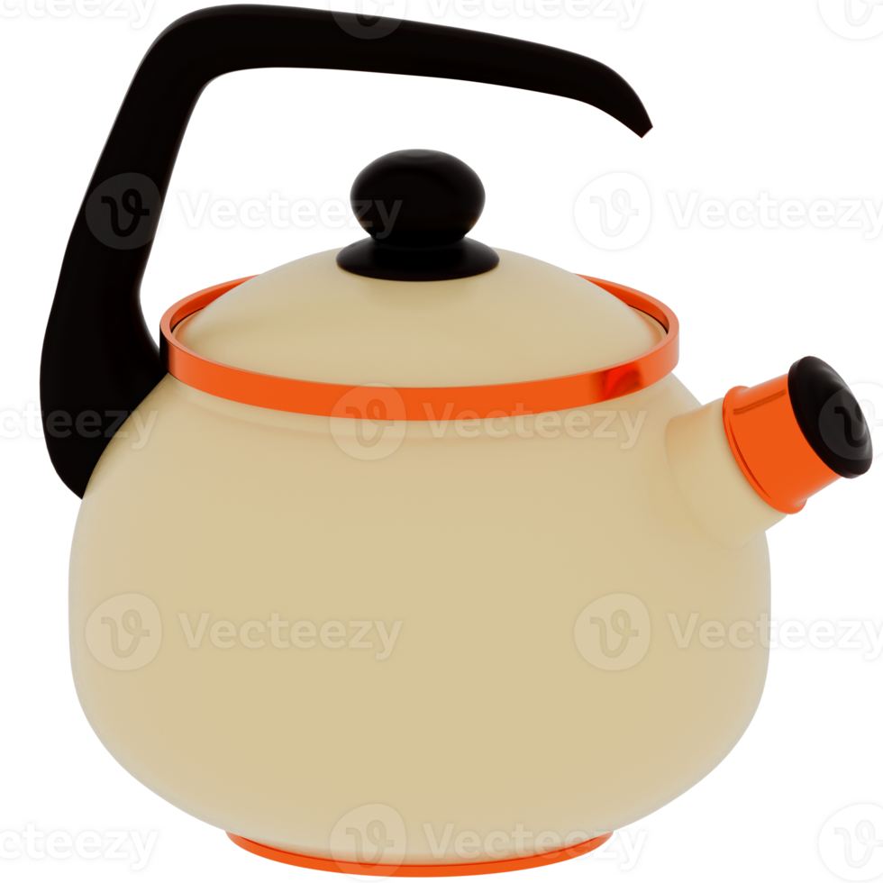 3d render kettle tea pot with transparent background png