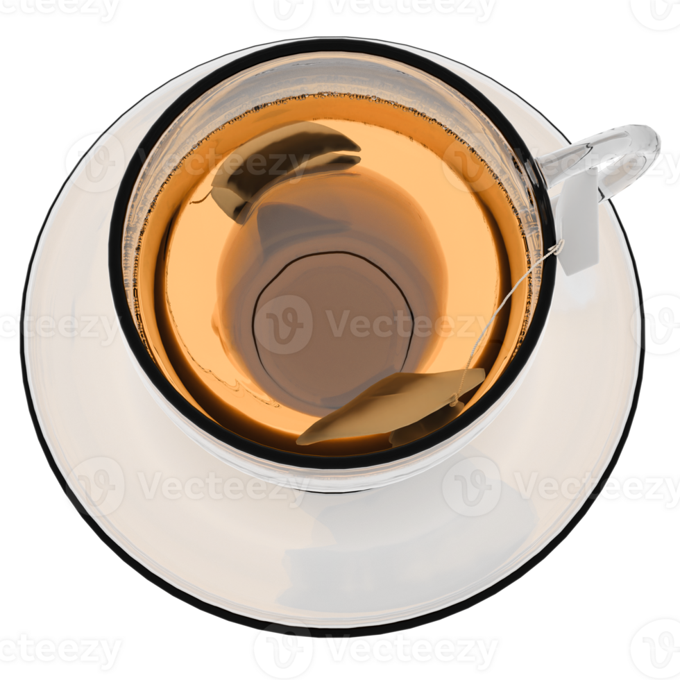3d render glass tea cup with transparent background png