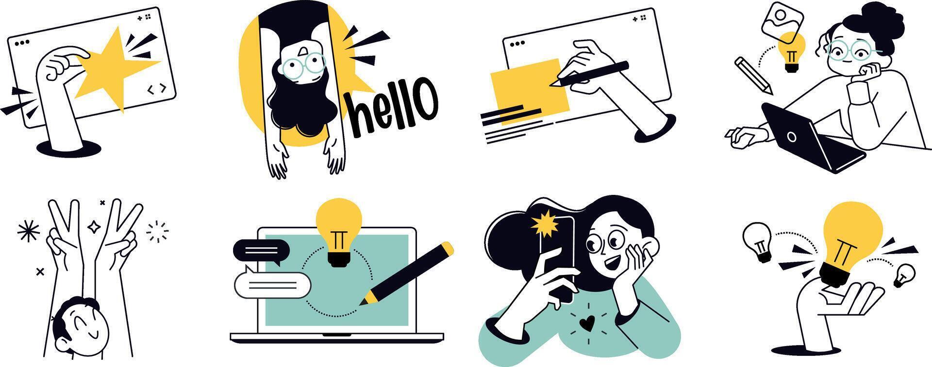 Design and software development. Concepts of website and app design and development, seo, social media, content management, creative design and innovation. vector