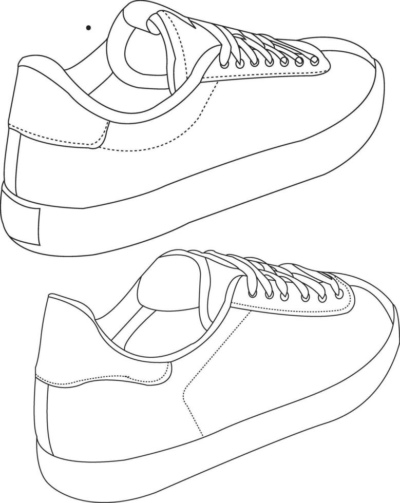 Set of shoes Running shoes handdraw and icon, sneakers in different styles, Flat Silhouette Shoes or Sneakers Icon Set Isolated vector