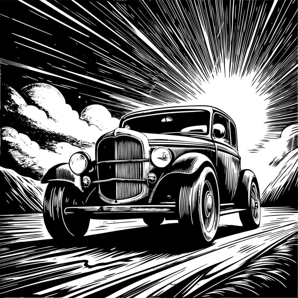 Classic Hot Rod Car with Speed Lines and Dynamic Background vector