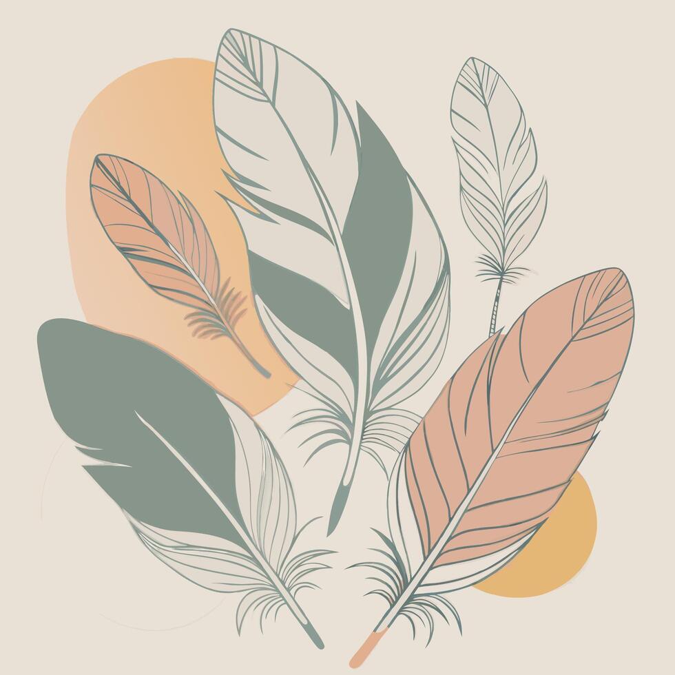 Elegant feather arrangement with soft pastel colors and intricate details vector