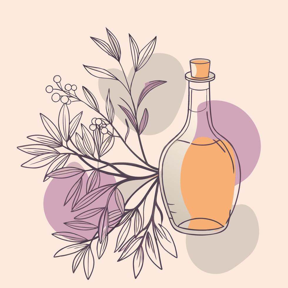 Elegant Olive Oil Bottle with Branch and Leaves Illustration vector