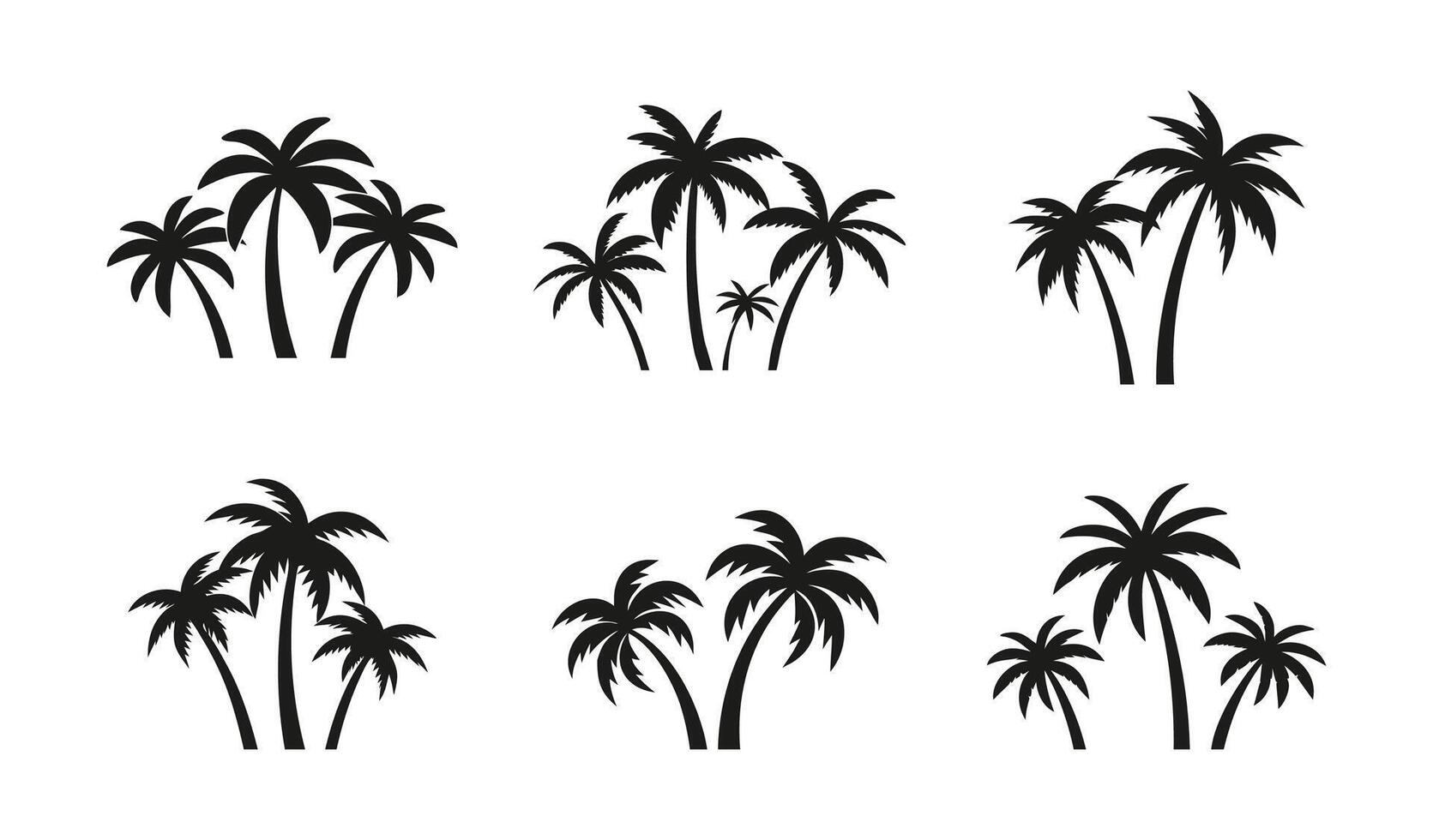 palm tree set silhouettes, palm tree illustration vector