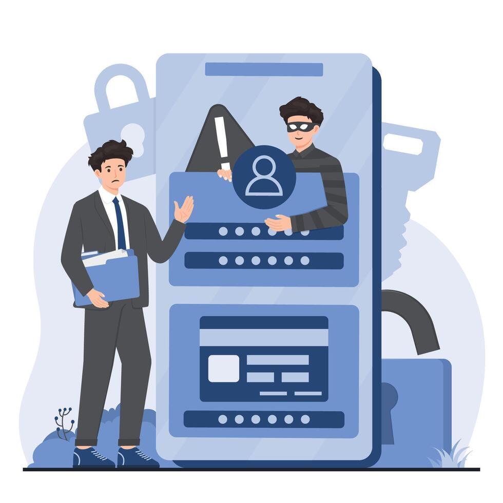 Cybercrime phishing, online meeting concept. illustration in flat style. vector
